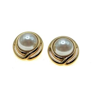 Signed Richelieu Pierced Faux Pearl Earrings